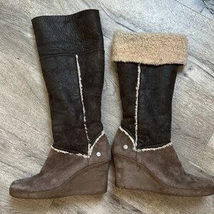 UGG Brown Fur Wedge  Boots